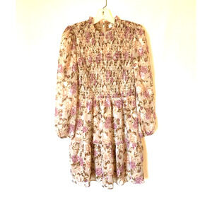 Adelyn Rae Womens Dress Small Floral Mini Short Darlene Long Sleeve Smoked Rose